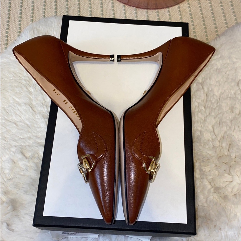 Gucci Brown Leather Heels with GG Horsebit Accents - Picture 6 of 14